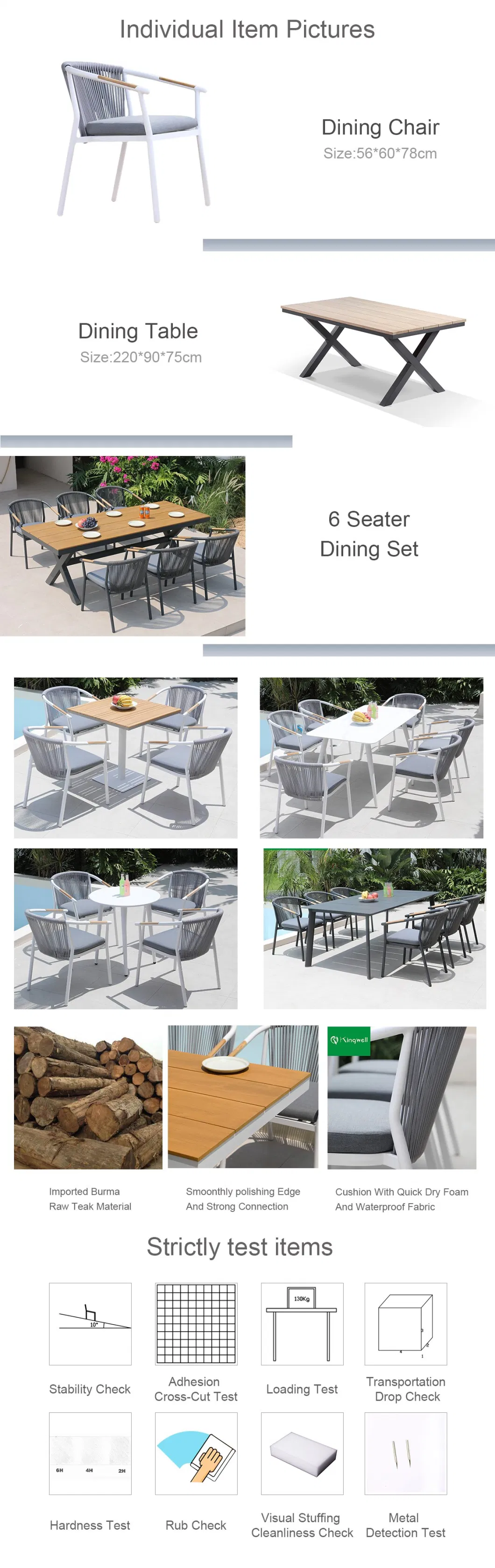 Modern Outdoor Aluminium Restaurant Dining Table Set and Chairs Aluminum Rope Patio Garden Furniture for Hotel